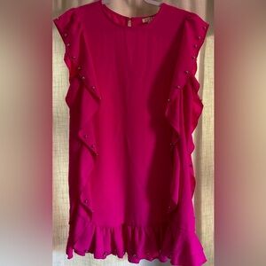 Hot pink mini dress with ruffled metal embellishments size small